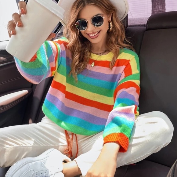 Rainbow Striped sweater colorful bold - Picture 3 of 3